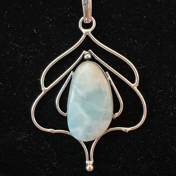 Natural Larimar and 925 silver plated brass pendant handmade chain not included - Picture 4 of 9